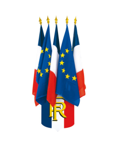 Ecusson " RF " + 3 drapeaux France 60x90cm + 2 drapeaux Europe 60x90cm