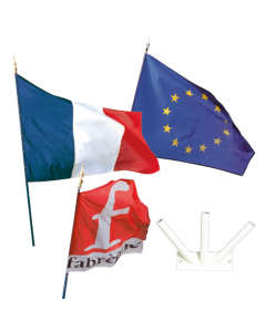 Lot 4 = 1 porte drapeau Ø 19mm 3 branches + 3 drapeaux 60x90cm (1 France + 1 Europe + 1 perso avec logo)