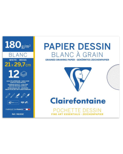 12 feuilles de papier dessin à grain blanc - 21 x 29,7 cm - 180 g/m²