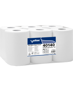 Lot de 6 bobines d'essuie-mains 2 plis blanc 140mx20,5cm