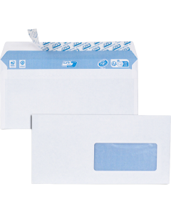 50 enveloppes blanches DL 110x220 80 g/m² fenêtre 45x100 bande de protection