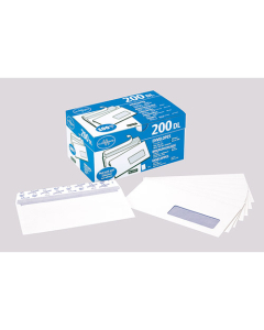 Boîte de 200 enveloppes 110x220mm à fenêtre (35x100mm) auto-adhésives - 100g blanc