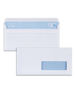 Boîte de 500 enveloppes 110x220mm à fenêtre (35x100mm) autocollantes - 80g blanc