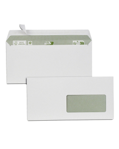 500 enveloppes blanches auto-adhésives - 100% recyclées - 110x220 mm (DL) - Fenêtre 45 x 100 mm - 80 g/m²