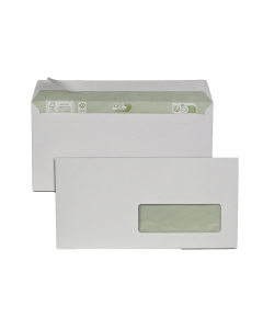 500 enveloppes blanches auto-adhésives - 100% recyclées - 110x220 mm (DL) - Fenêtre 35 x 100 mm - 80 g/m²
