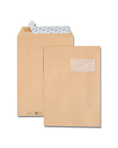 250 pochettes auto-adhésive - kraft brun recyclé - 229 x 324 mm (C4) - Fenêtre 100 x 50 mm - 90 g/m²