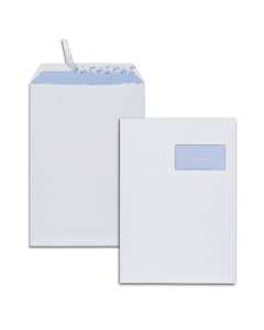 50 pochettes blanches auto-adhésives - C4 229 x 324 mm - 90 g/m² - Fenêtre 100 x 50 mm