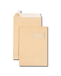 50 sacs à soufflets kraft auto-adhésive  - 229 x 324 mm - Fenêtre 100 x 50 mm - 120 g/m²