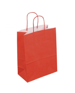 50 sacs en kraft rouge - Poignées torsadées - 350 + 140 x 400 mm