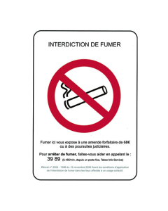 Plaque " interdiction de fumer" 21x15cm