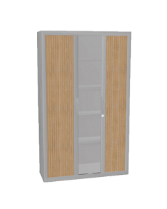Armoire haute à rideaux 198x120 - Gris / Bois naturel