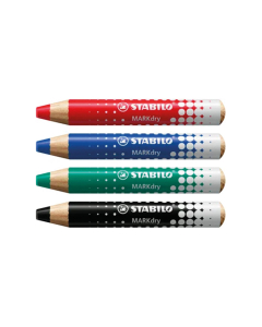 STABILO MARKdry - Crayons marqueurs pour tableaux blancs et ardoises (Étui de 4 + accessoires)