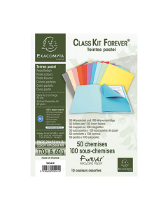 Kit de classement Class'kit Forever teintes pastel 100% recyclé avec 50 chemises Forever 170 + 100 sous-chemises Forever 60 pour A4 - Couleurs assorties
