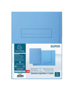 Paquet de 50 chemises imprimées 2 rabats SUPER 210 - 24x32cm - Bleu clair