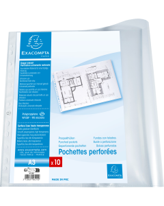Sachet de 10 pochettes perforées horizontales format A3