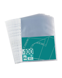 Sachet de 100 pochettes perforées polypropylène grainé 5/100e - A4