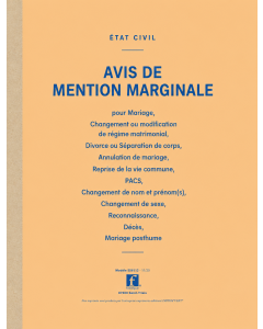 Carnet de 100 avis de mention + récépissé en duplicata