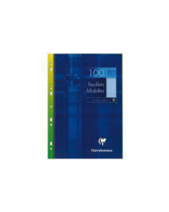 Paquet de 100 feuillets mobiles perforés 21x29,7cm réglure seyès(grands carreaux) Clairefontaine bleu