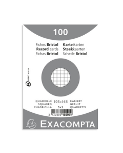 Paquet 100 fiches sous film - bristol quadrillé 5x5 non perforé 105x148mm - Blanc