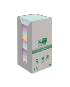 Tour de 16 blocs Post-it® notes de papier recyclé 76x76mm Coloris Assortis Nature