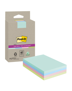 4 blocs - Note Post-it - Super sticky - Recyclé - 102 x 152 mm - Rose, bleu, vert