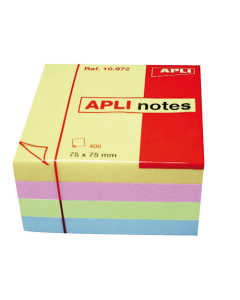Bloc-cube de notes repositionnables Apli notes 75x75mm coloris pastels