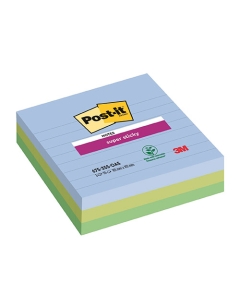 Lot de 3 Notes Post-it® Super Sticky 101 x 101 mm, 70 feuilles lignées - Couleurs Oasis