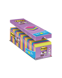 Lot de 21+3 de notes repositionnables Post-it® Super Sticky 76x76mm coloris assortis néon