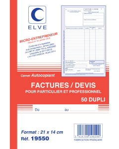 Manifold imprimé "Carnet factures/devis pour auto-entrepreneurs" 14x21 cm autocopiant 50 dupli