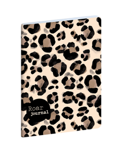 Notebook 64 pages, piqûre métal 10,6 x 14,8 cm. Couverture Roar Léopard