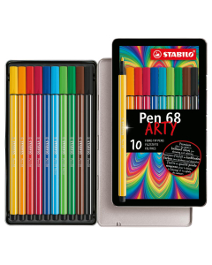 Boîte de 10 Stabilo® Pen 68 pointe ogive coloris assortis