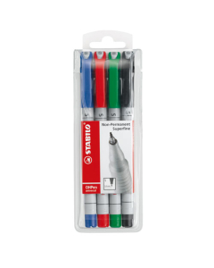 Pochette de 4 stylos feutre pour rétroprojection Stabilo OHPen 851 pointe super fine coloris assortis
