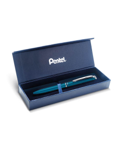 Coffret stylo roller Energel Pentel corps métal bleu ciel