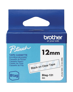 Ruban pour titreuses Brother P.Touch N20 - 12 mm noir sur transparent