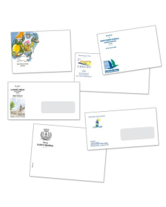 La boîte de 500 enveloppes 162x229 blanches avec fenêtre H.35xL.100 mm personnalisées 90g auto-adhésive impression quadrichromie