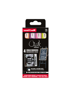 Uni-chalk 4 marqueurs pointe conique moyenne coloris fluos assortis