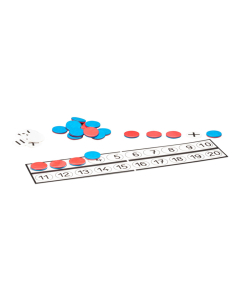 tableau de comptage + 22 jetons rouge/bleu + 10 signes d'operations