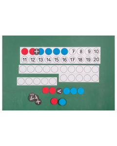 tableau magnetique de calcul pour le professeur + 22 jetons rouge/bleu + 10 signes d'operations