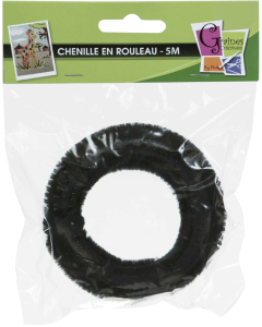 Chenille 8mm écheveau 5m noir