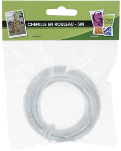 Chenille 8mm écheveau 5m blanc