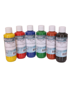 Peinture tissu 6 flacons 250 ml coloris classiques assortis