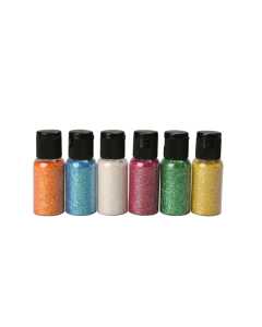 6 salières 35ml poudre de paillettes coloris fluos assortis