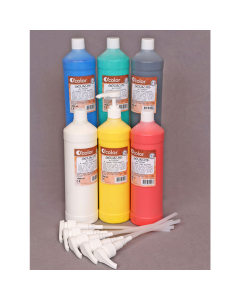 6 flacons gouache aux doigt 1000ml coloris assortis + 6 pompes offertes 5ml