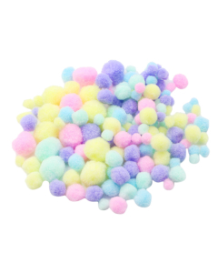 300 pompons pastels 3 tailles et 5 coloris assortis