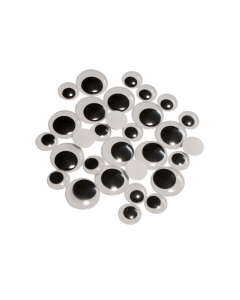 30 yeux mobiles ronds noir adhésif 2 grandes taillles assorties