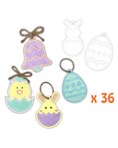 36 suspensions carton de paques 6 formes assorties