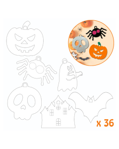 36 suspensions carton halloween 6 formes assorties