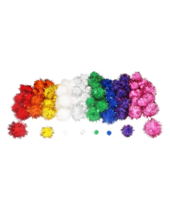 200 pompons paillettés tailles et coloris assortis