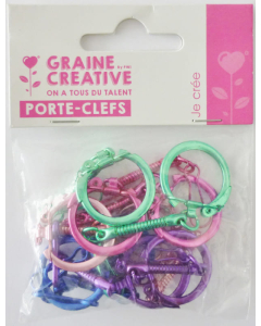 10 attaches porte-clés + mousquetons coloris assortis