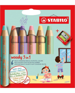 Woody 6 crayons coloris pastels assortis